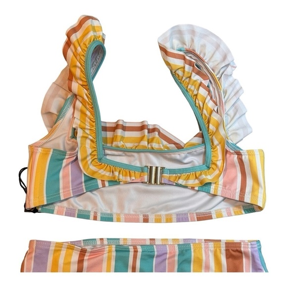 EPHEMERA Flounce Bra and High Waisted Bikini Pant in Bonbon Stripe NWT - Picture 10 of 12